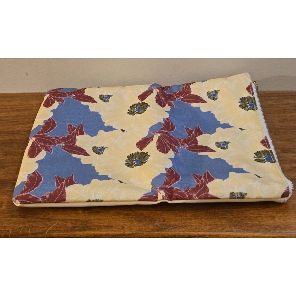 Rachel Pally Floral Canvas Foldover Clutch Blue Cream Burgundy Tassel Zip Pouch